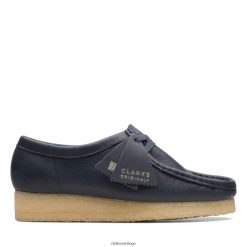 Clarks clarks de cuero azul marino wallabee ZHDD043094 mujer cuero azul marino