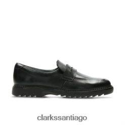 Clarks clarks de cuero negro asher stride jnr f fit ZHDD044907 niños cuero negro