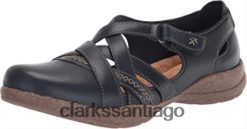 Clarks Merceditas Clarks Roseville Step para mujer de piel azul marino ZHDD042858 mujer cuero azul marino