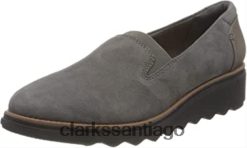 Clarks mocasín sharon dolly para mujer clarks gamuza gris w dark tan world ZHDD04309 mujer ante gris con mundo bronceado oscuro