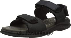 Clarks sandalia hapsford trail para hombre clarks cuero negro caído ZHDD042087 hombres cuero negro caído