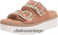 Clarks Sandalia tipo chancla Lana Beach para mujer, piel color canela natural, textil combi clarks ZHDD042806 mujer Combinación textil de cuero marrón natural.