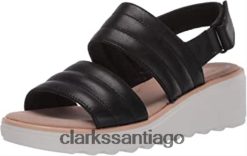 Clarks Sandalias Clarks Jillian de cuero negro con cuña baja para mujer ZHDD04825 mujer cuero negro