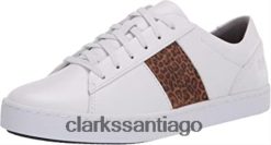 Clarks Zapatilla Clarks Pawley Rilee para mujer combinación de cuero blanco y leopardo ZHDD042778 mujer
