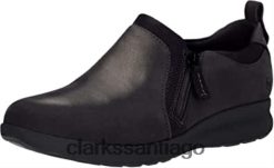 Clarks zapatilla con cremallera un adorn para mujer clarks combinación de gamuza de cuero negro ZHDD04327 mujer combinación de gamuza de cuero negro